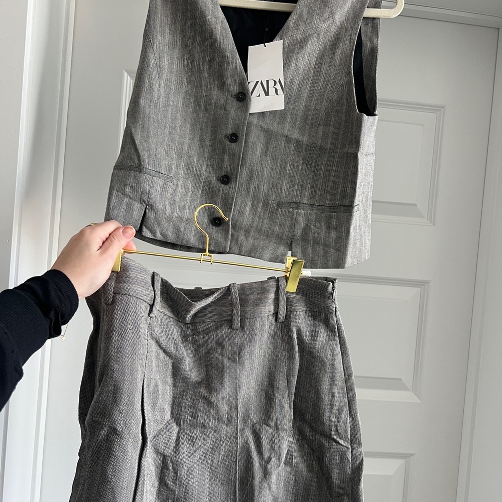 Zara Charcoal Pinstripe Vest and Skort Ensemble